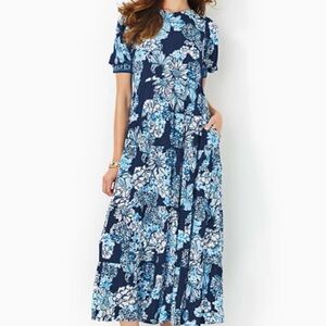 Lilly Pulitzer Blue and White Cuffed Sleeve Sundress